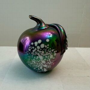 Vintage Iridescent Carnival Luster Glass Apple Paperweight Taiwan ROC